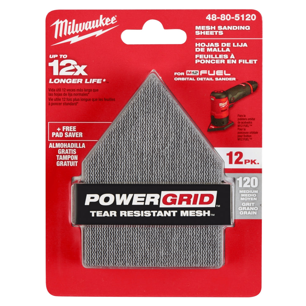 Milwaukee 48-80-5120 - 120 Grit Mesh Sanding Sheets for M12 FUEL™ Orbital Detail Sander 12-Pack