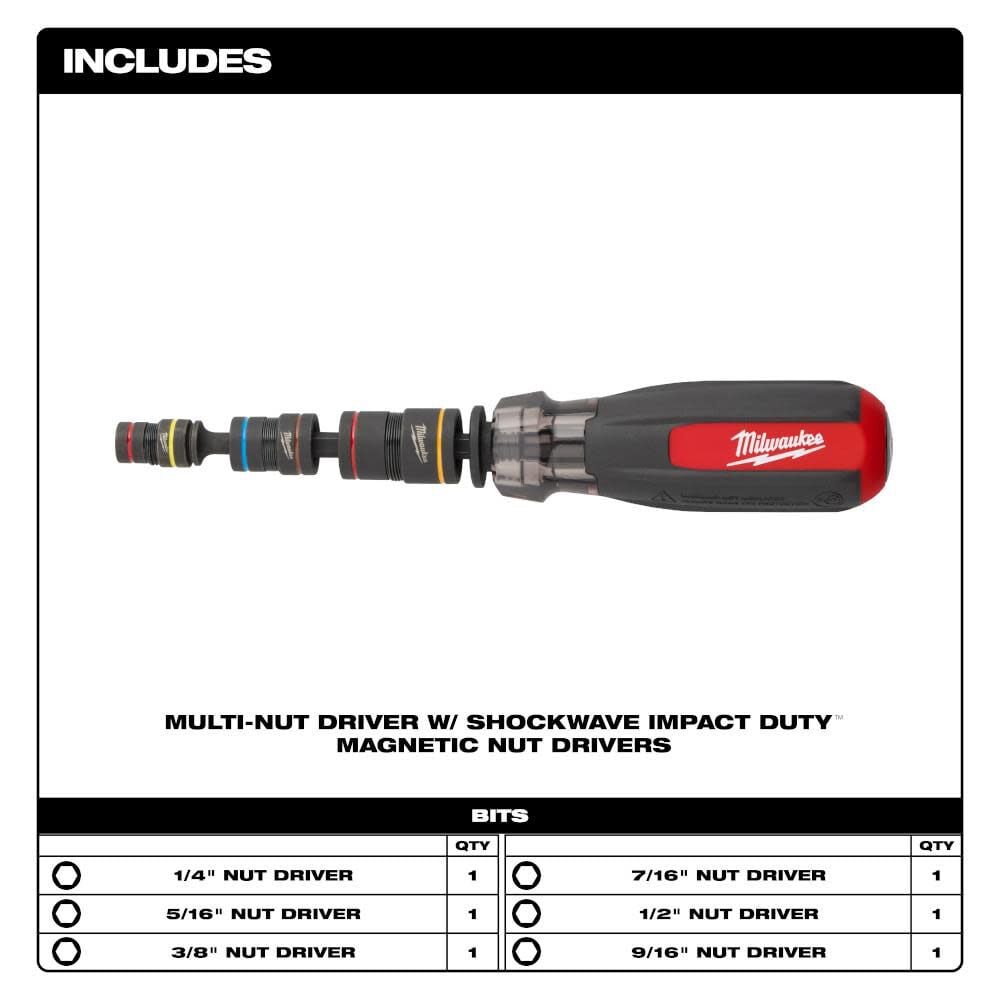 Milwaukee 48-22-2921 - Mehrnuss-Schraubendreher mit SHOCKWAVE Impact Duty™ magnetischen Steckschlüsseln