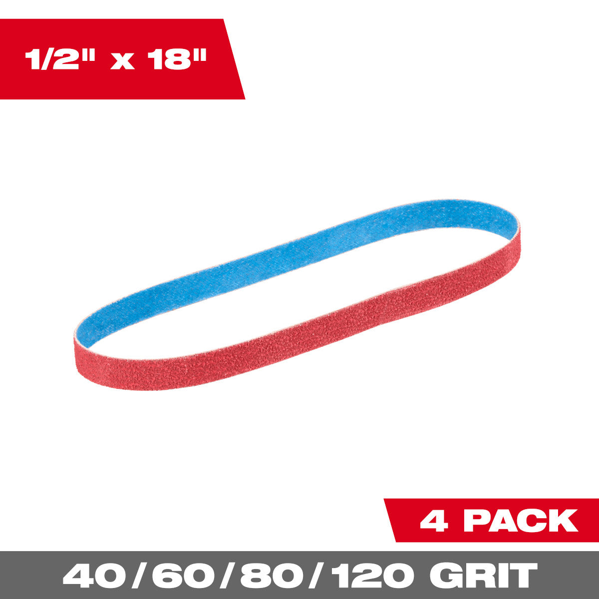 Milwaukee 48-80-9000 - 1/2” x 18” 40/60/80/120 Grit Bandfile Belts – 4 pack variety