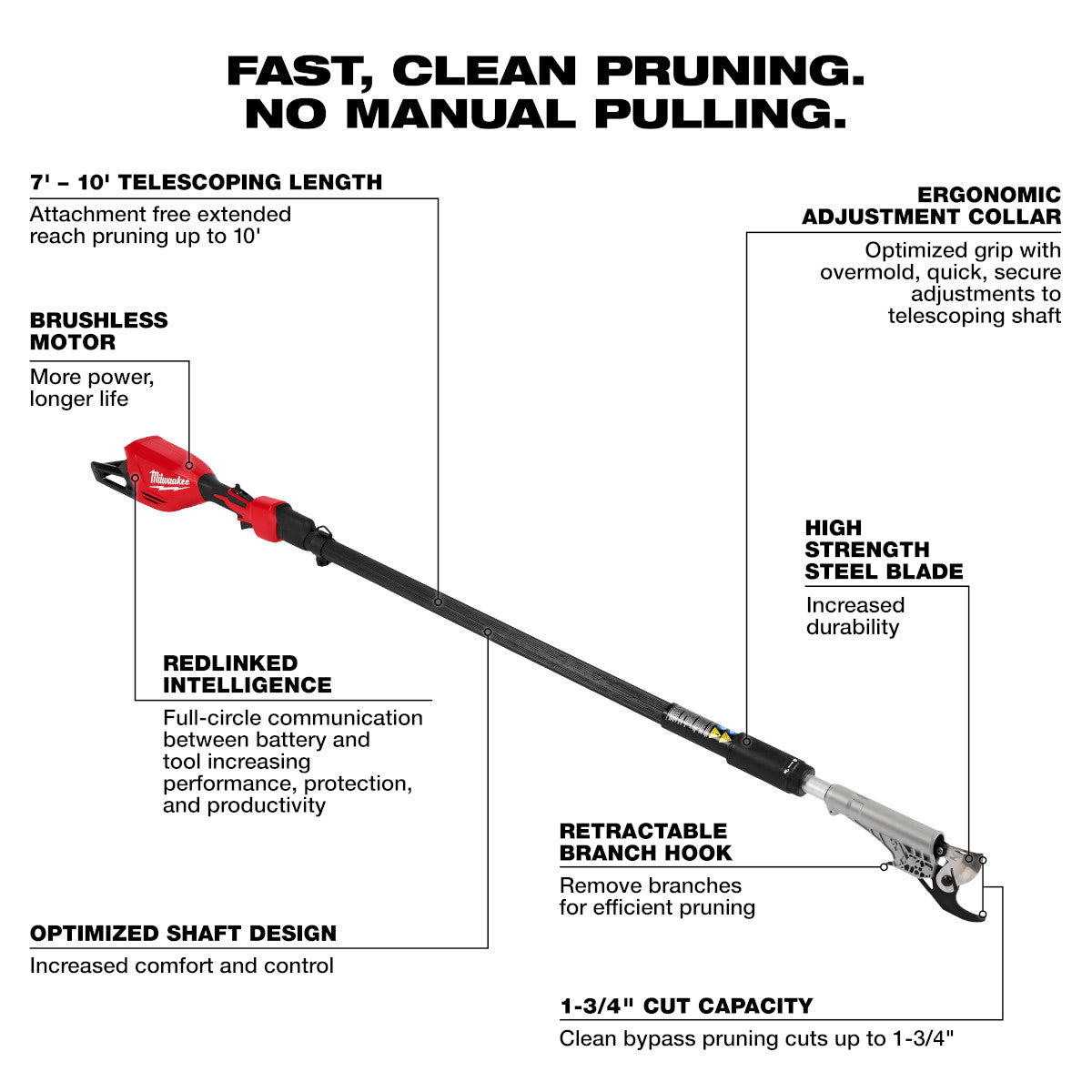 Milwaukee 3008-20 - M18™ Bürstenlose Teleskopstangen-Gartenschere