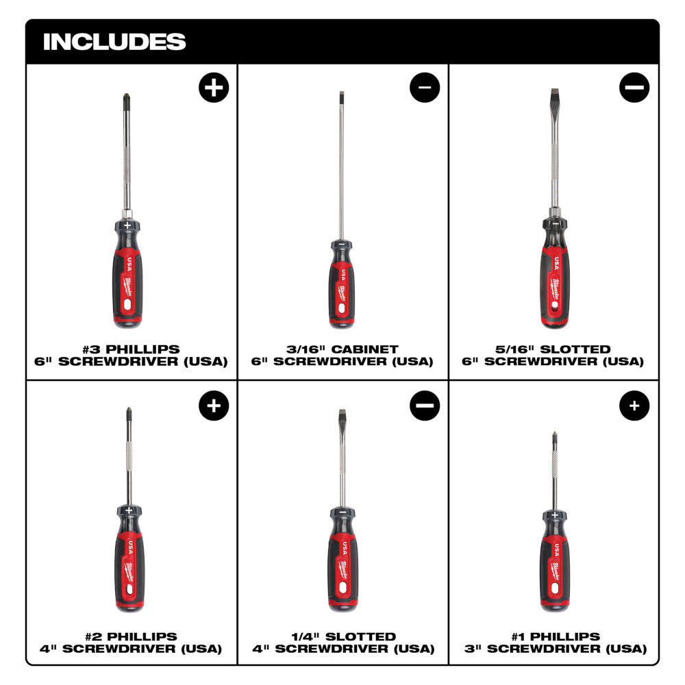 Milwaukee MT200-6 – 6-teiliges Schraubendreher-Set mit gepolstertem Griff (USA)