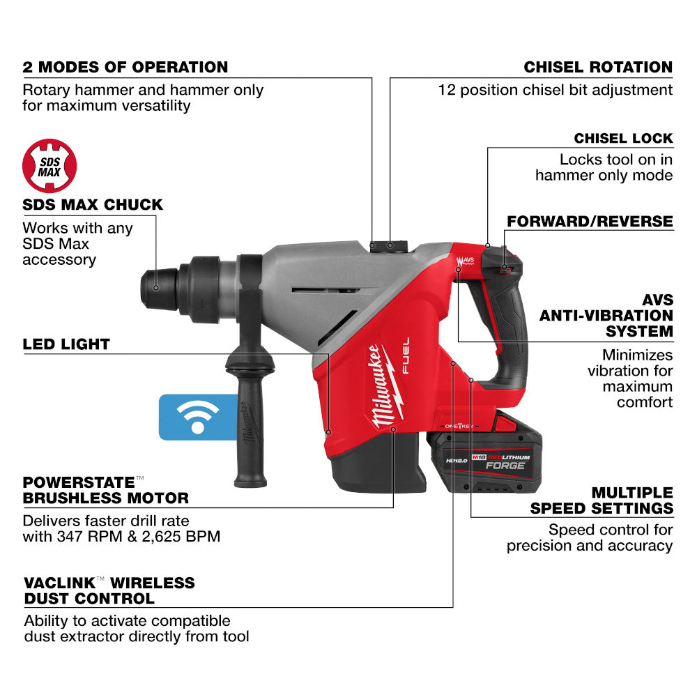 Milwaukee 2918-22HD M18 FUEL 1-3/4" SDS Max Rotary Hammer Kit with ONE-KEY