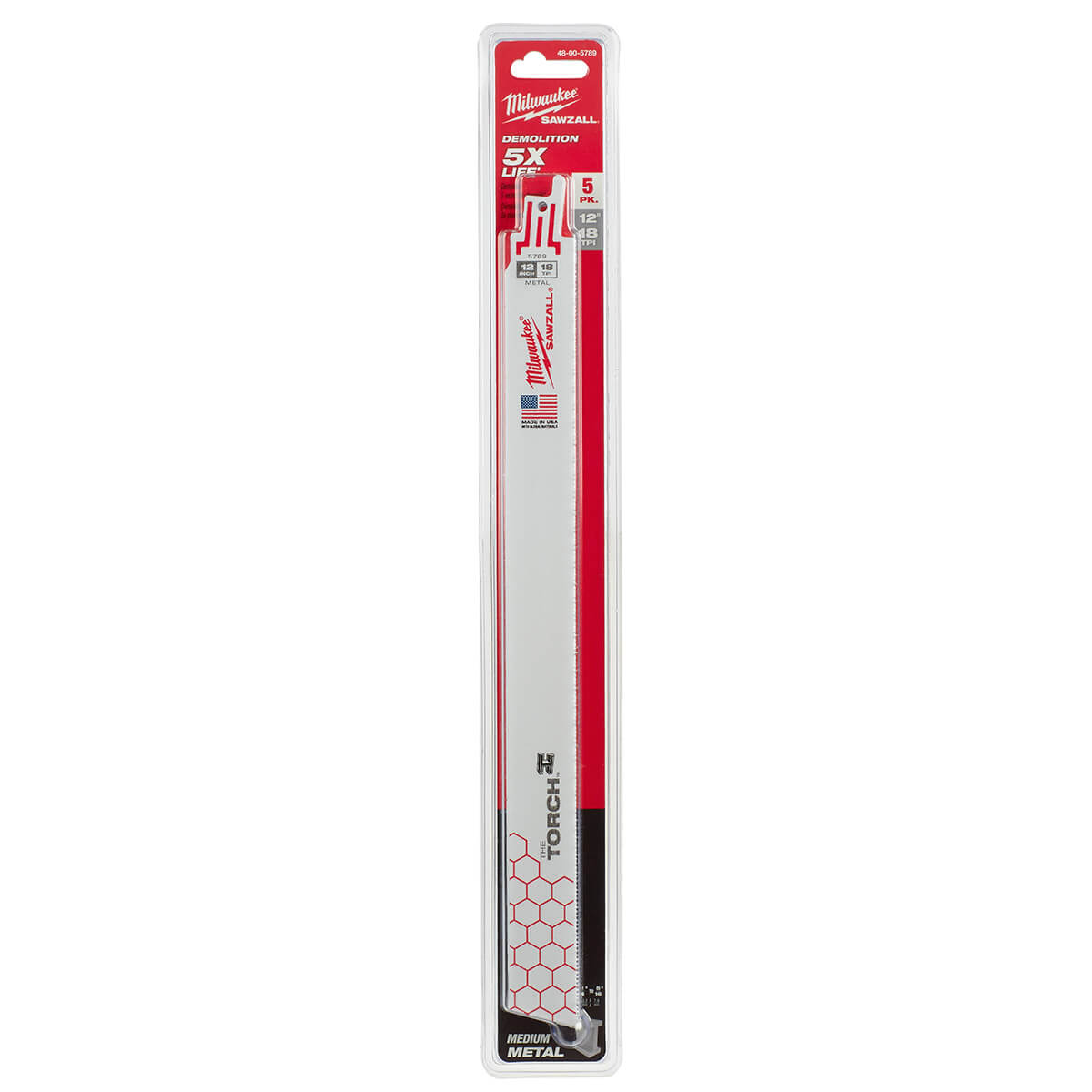 Milwaukee 48-00-5789 – 12 Zoll, 18 TPI The Torch™ SAWZALL®-Sägeblätter (5er-Pack)