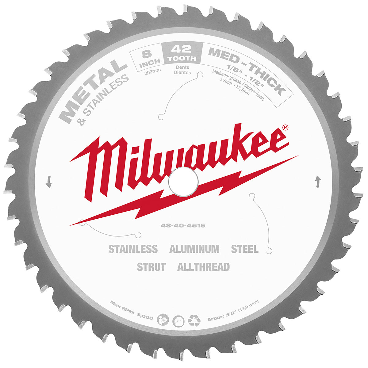 Milwaukee 48-40-4515 – 8 Zoll Kreissägeblatt mit 42 Zähnen, Trockenschnitt, Cermet-Spitze