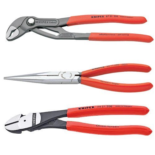 KNIPEX 002008US2 3 Piece Plier Set 8" Cutter 8" Long Nose 10" Cobra