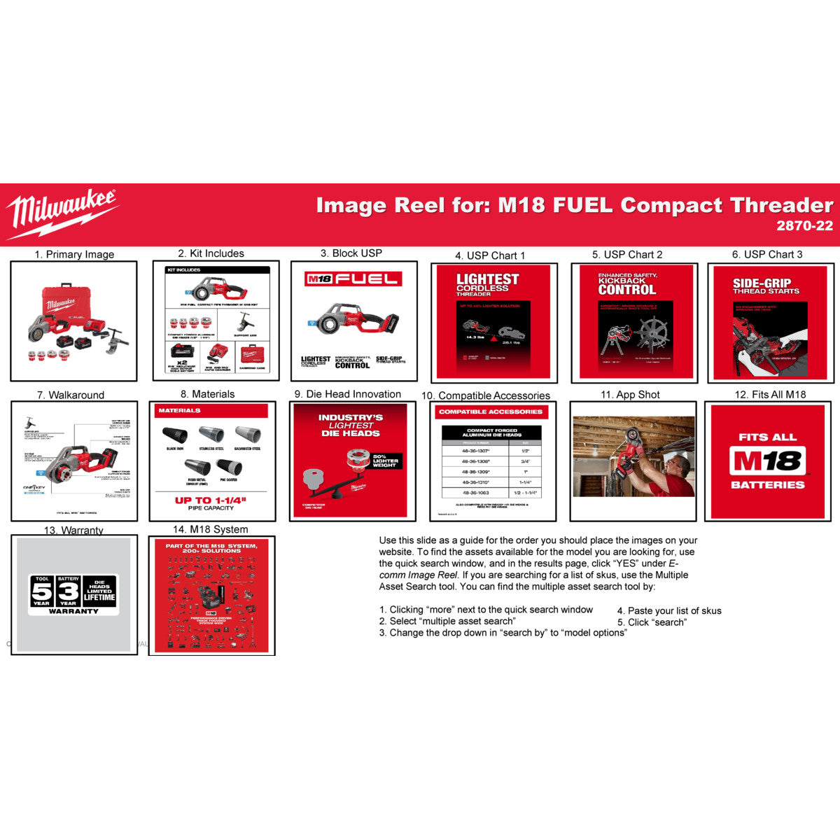 Milwaukee 2870-22 - Fileteuse compacte M18 FUEL™ avec têtes de filière en aluminium forgé NPT compactes 1/2" - 1-1/4" ONE-KEY™