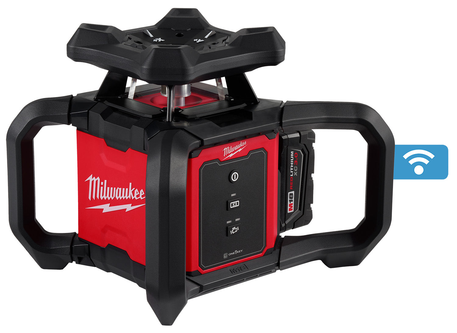 Kit de niveau laser rotatif extérieur rouge Milwaukee 3701-21T M18™ avec récepteur, trépied et tige de nivellement