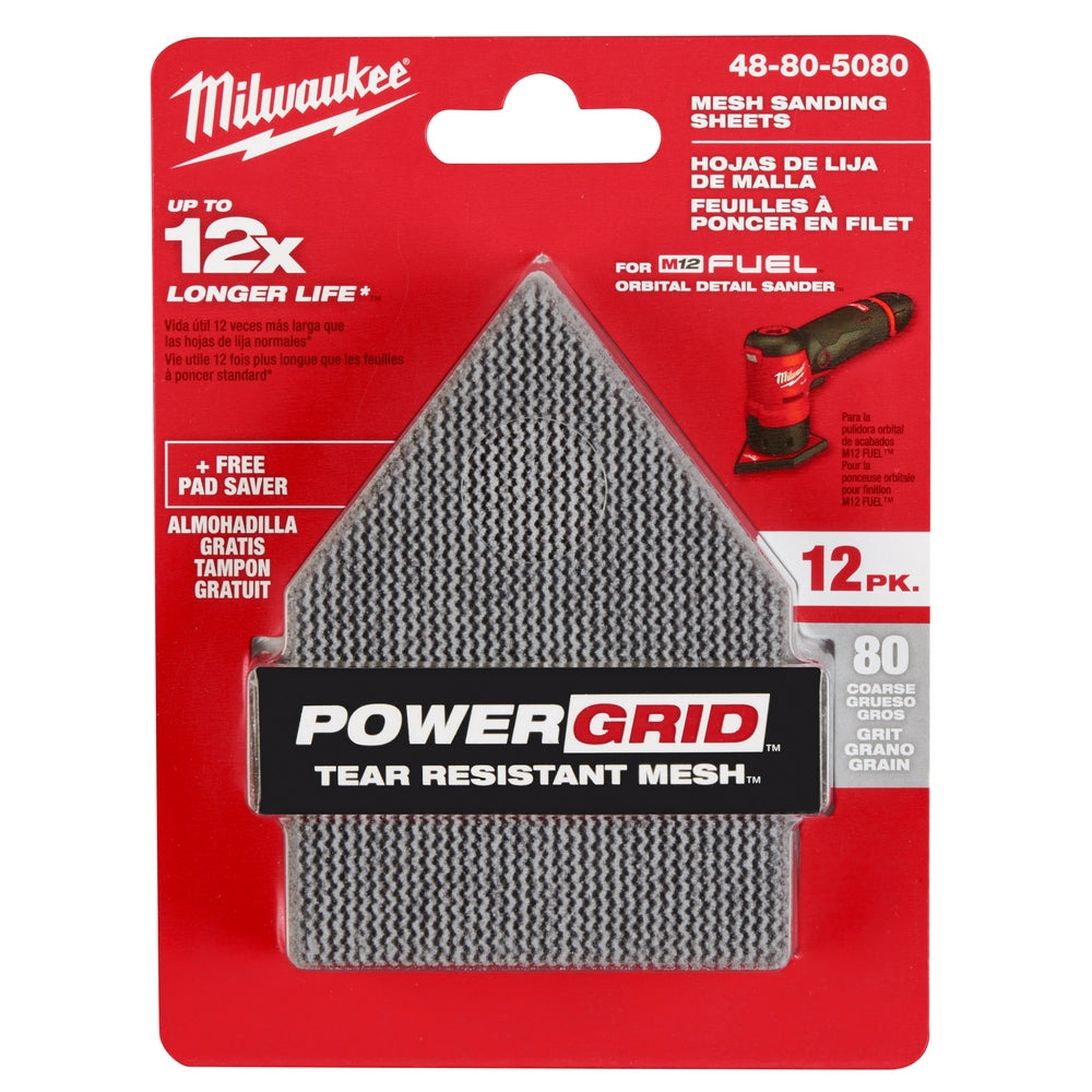 Milwaukee 48-80-5080 - 80 Grit Mesh Sanding Sheets for M12 FUEL™ Orbital Detail Sander 12-Pack