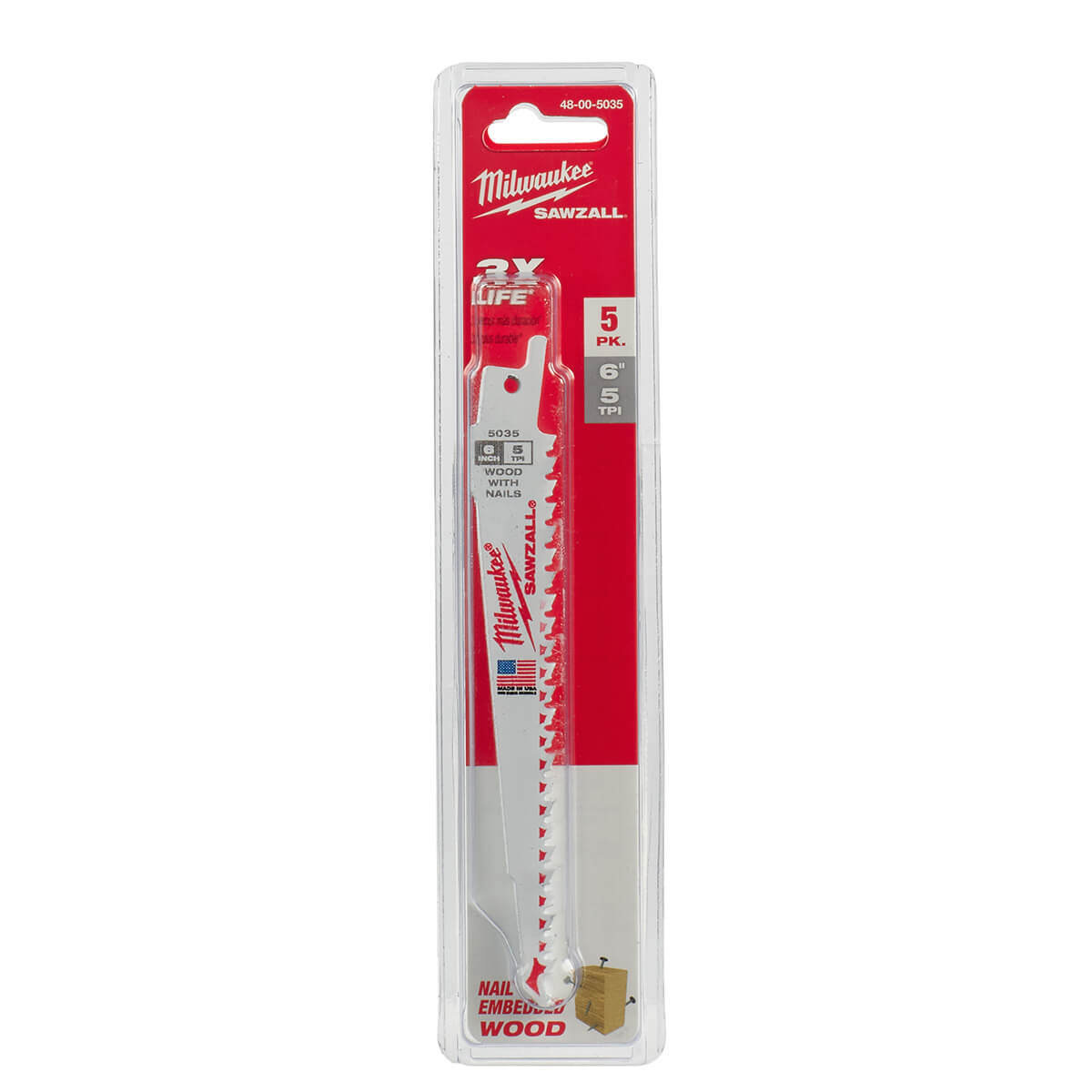 Milwaukee 48-00-5035 - Lames Sawzall® 6 po 5 TPI (paquet de 5)