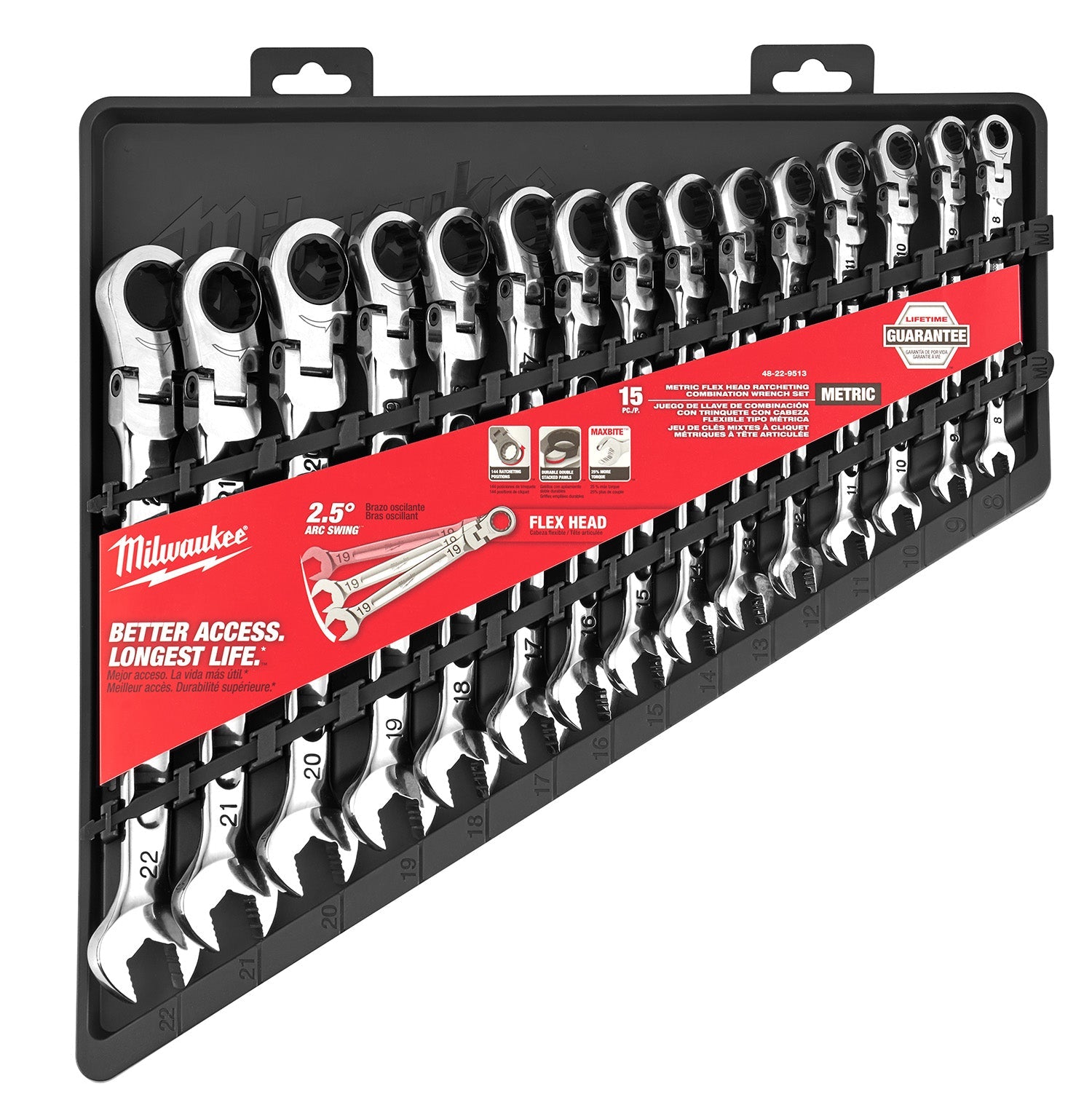 Milwaukee 48-22-9513 - 15pc Metric Flex Head Ratcheting Combination Wrench Set