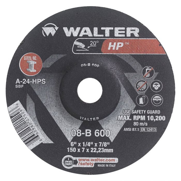 Walter 08B600  -  6"x1/4" HP Grinding Wheel