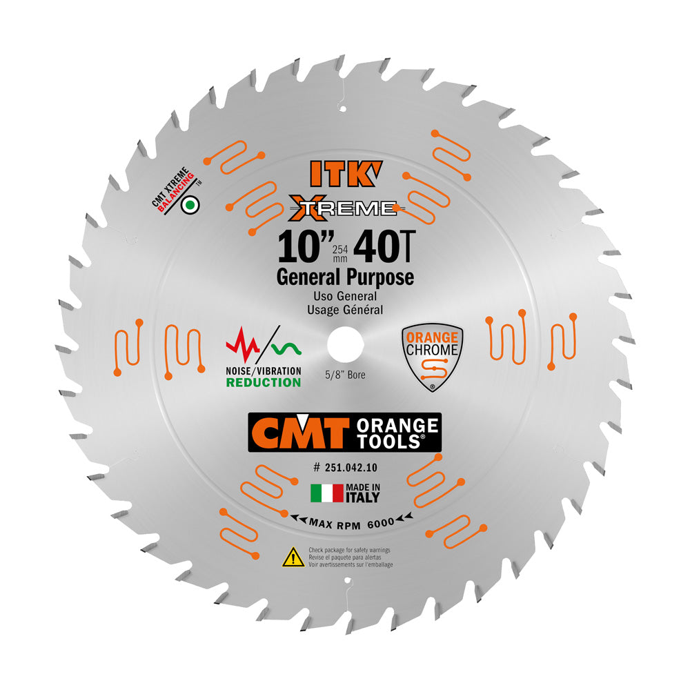 CMT 251.042.10 ITK GENERAL PURPOSE SAW BLADE, 10-INCH X 42 TEETH 1FTG+2ATB GRIND WITH 5/8-INCH BORE