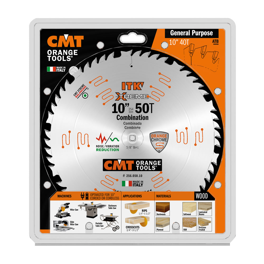 CMT 256.050.10 ITK INDUSTRIAL COMBINATION SAW BLADE, 10-INCH X 50 TEETH 1FTG+4ATB GRIND WITH 5/8-INCH BORE