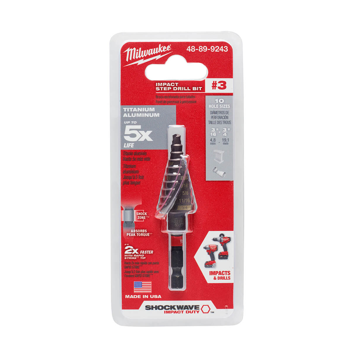 Milwaukee 48-89-9243   -  SHOCKWAVE™ Impact Duty™ #3 Step Bit 3/16″ to 3/4″ - wise-line-tools