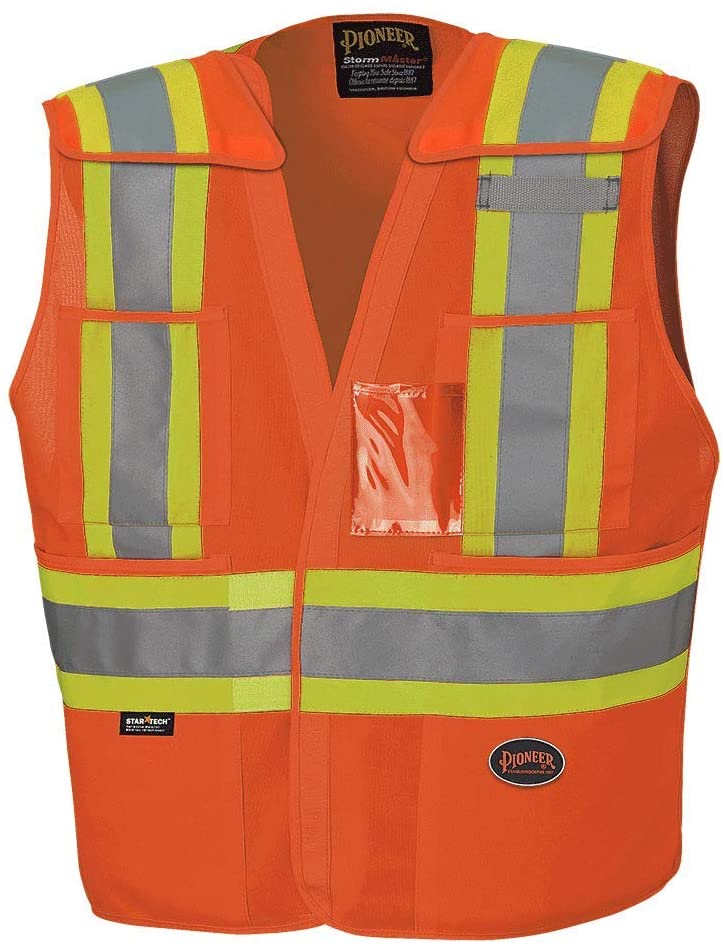 Pioneer Lightweight Tear-Away Hi Vis Safety Vest, ID Pocket, D-Ring Slot, Orange- V1020951
