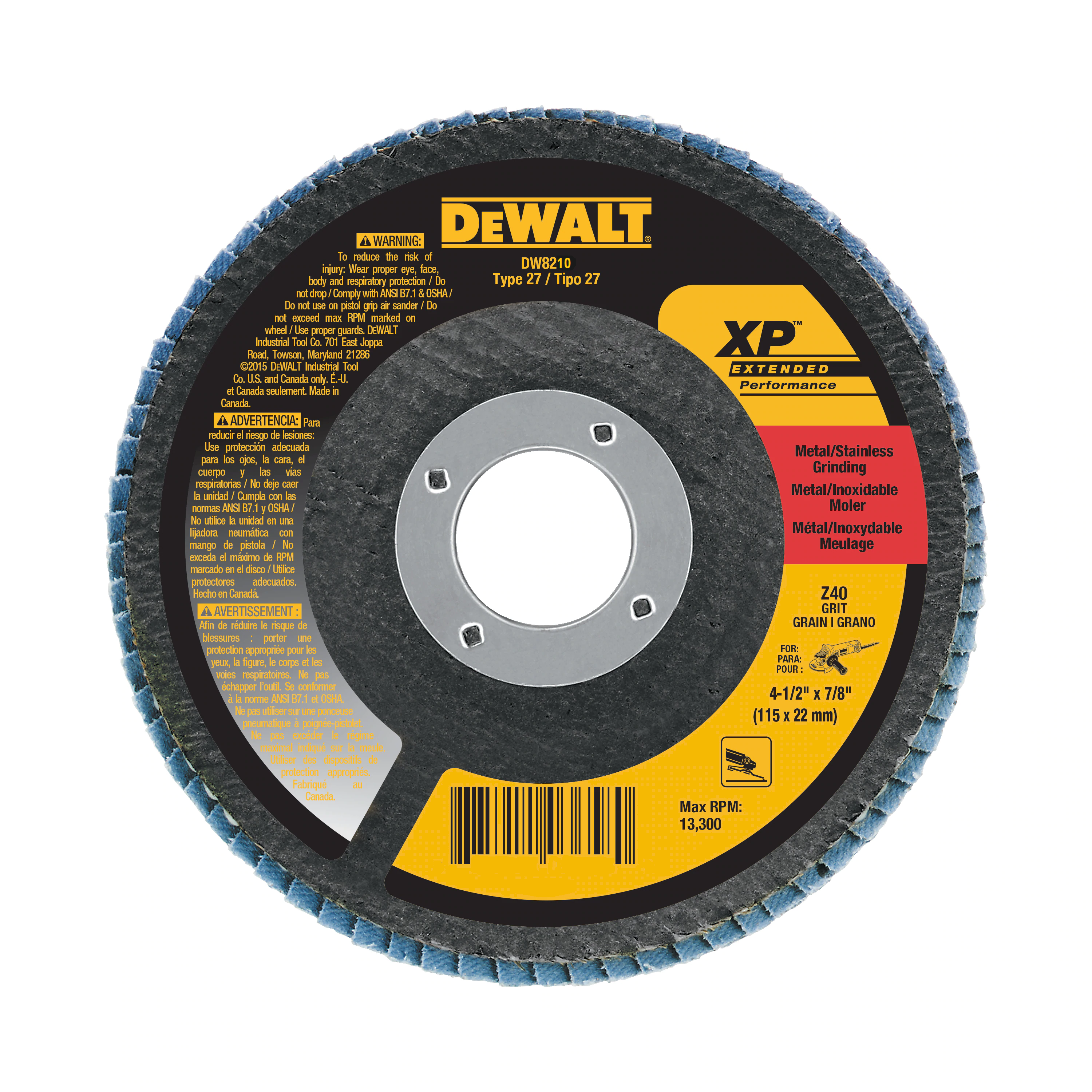 DEWALT DW8210  -  4-1/2x7/8" 40G Flap Disc
