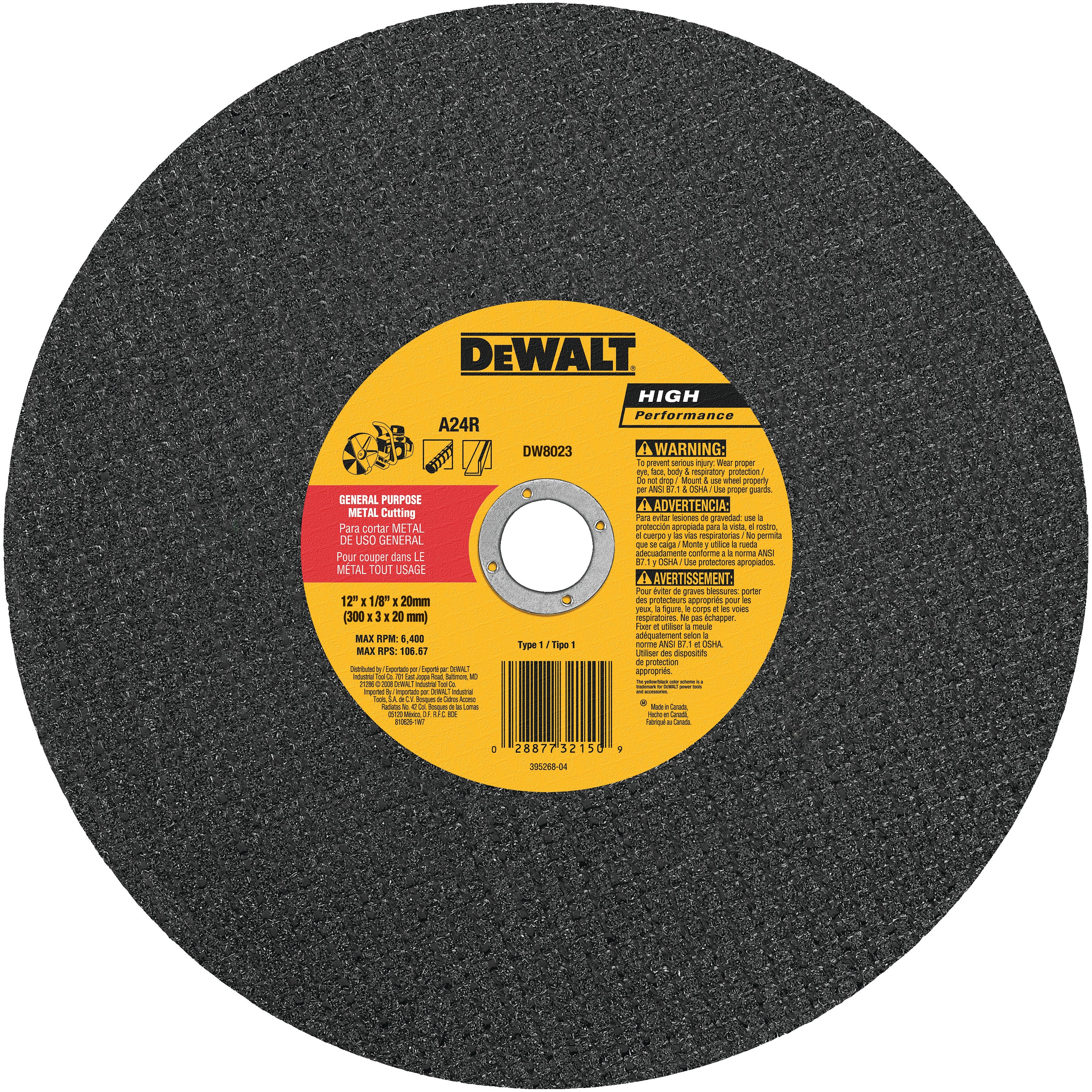 DEWALT DW8023 12-Inch x 1/8-Inch x 20mm A24N Abrasive Metal Cutting Wheel - wise-line-tools