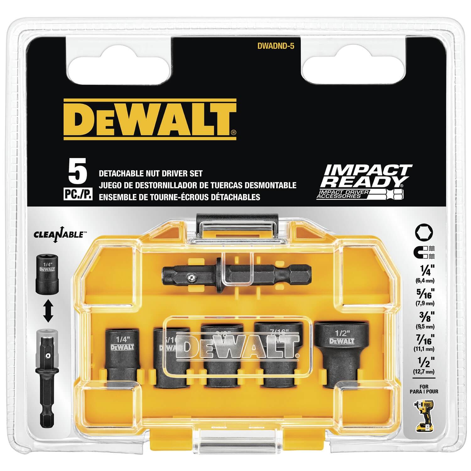 DEWALT DWADND-5 - IMPACT READY 5-Piece Nutsetter Impact Driver Bit Set - wise-line-tools