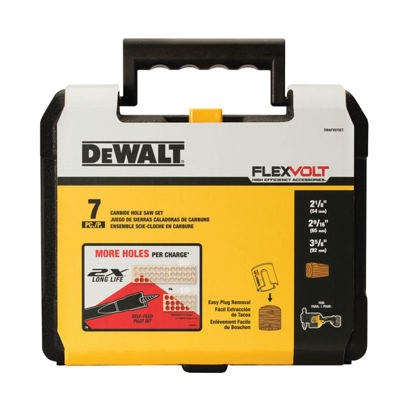 DEWALT  DWAFV07SET -  7 PC CARBIDE WOOD DRILLING HOLE SAW KIT (2-1/8", 2-9/16", 3-5/8") - wise-line-tools
