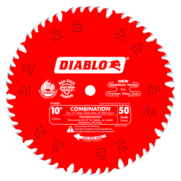 Diablo D1050X - 10" x 50-Teeth Combination Saw Blade for Wood DIABLO