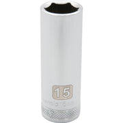 Dynamic 3/8" D 6 PT 15MM DEEP Chrome Socket - wise-line-tools