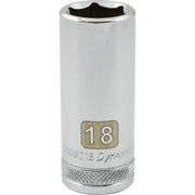 Dynamic 3/8" D 6 PT 18MM DEEP Chrome Socket - wise-line-tools