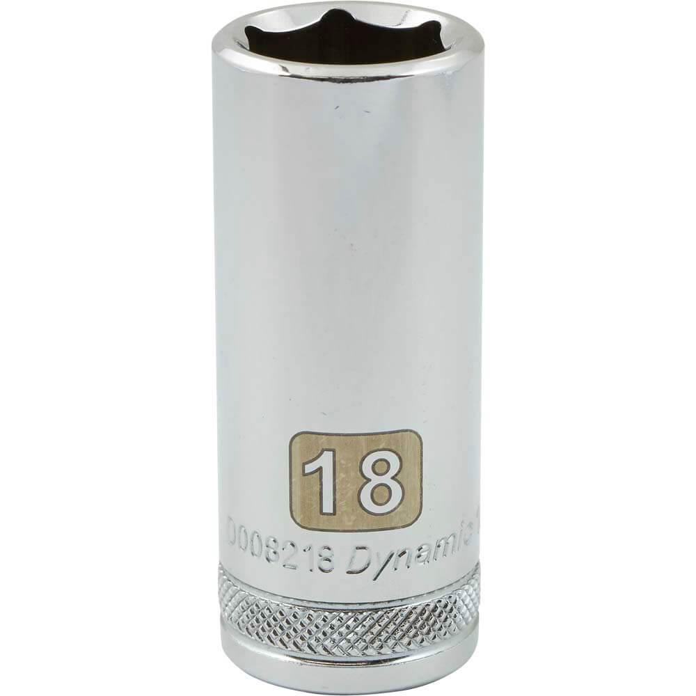Dynamic 3/8" D 6 PT 18MM DEEP Chrome Socket - wise-line-tools