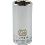 Dynamic 3/8" D 6 PT 22MM DEEP Chrome Socket - wise-line-tools