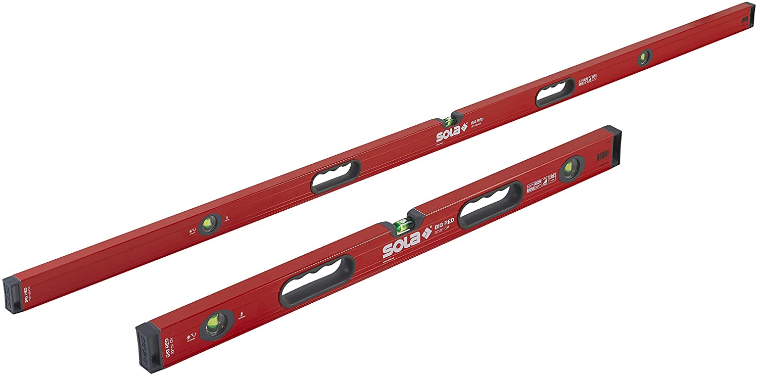 SOLA LSB7832 Big Red Aluminum Box Beam Level Jamb Set with 3 60% Magnified Vials, 32 & 78-Inch