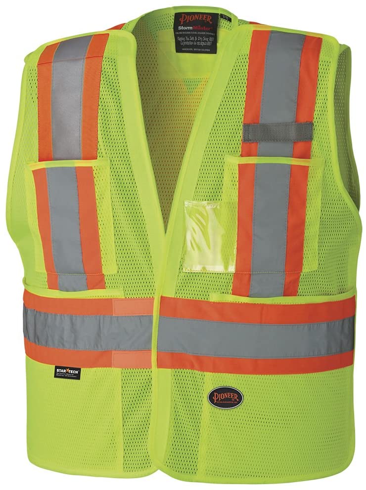 Pioneer Adjustable Tear-Away High Visibility Mesh Safety Vest, Yellow-Green, V1021560