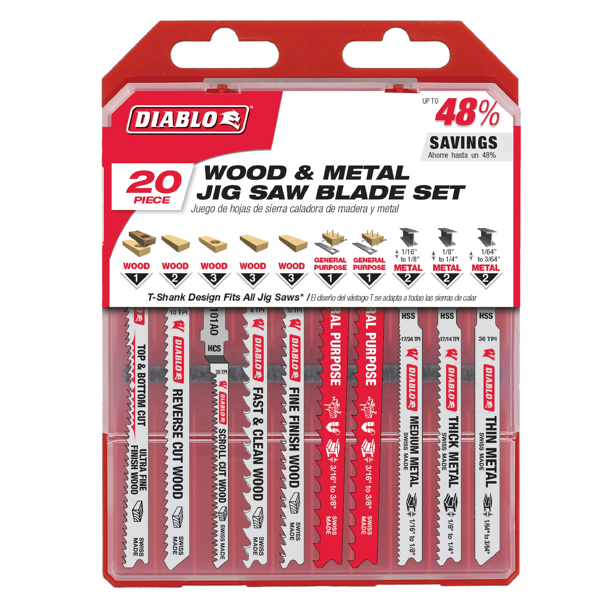 Diablo DJT20S - 20 pc T-Shank Jig Saw Blade Set for Wood & Metal
