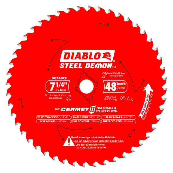 Diablo D0748CF STEEL DEMON 7 1/4 inch 48 Teeth Metal and Stainless Steel cutting Saw Blade