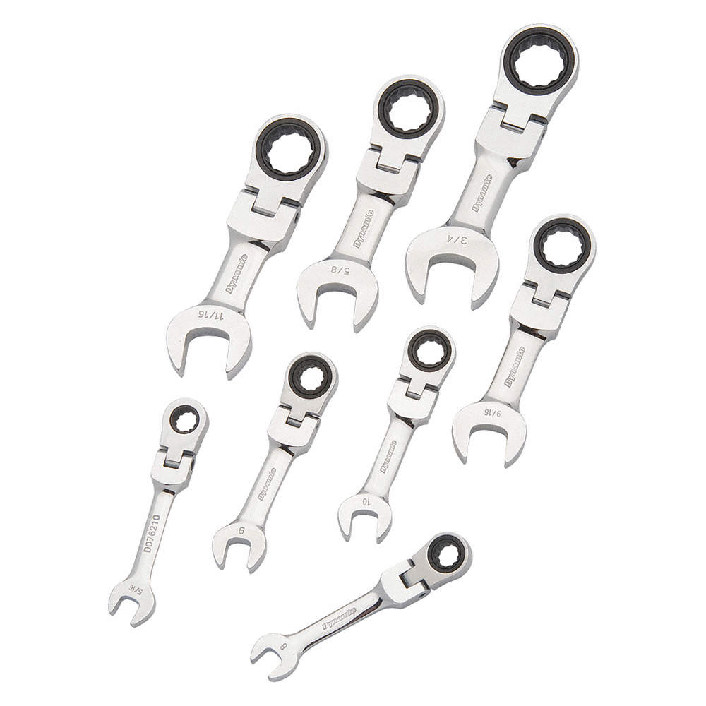 Dynamic - GT-D076607   8 PIECE SAE STUBBY FLEX HEAD COMBINATION RATCHETING WRENCH SET