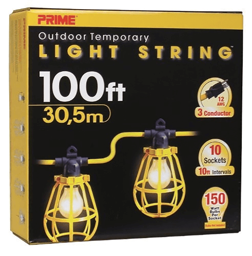 Prime LSUGM1835 - 100ft. 12/3 SJTW U-Ground 10-Light Strings w/Cages - wise-line-tools