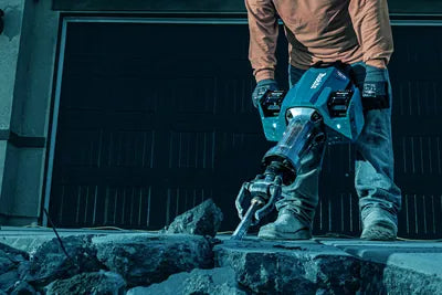 Breaking concrete with a Makita 40V max XGT demolition hammer